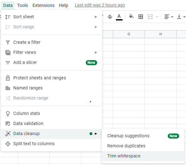 Trim function in google sheet
