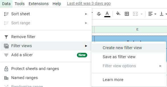 Create Filter views function in google sheet