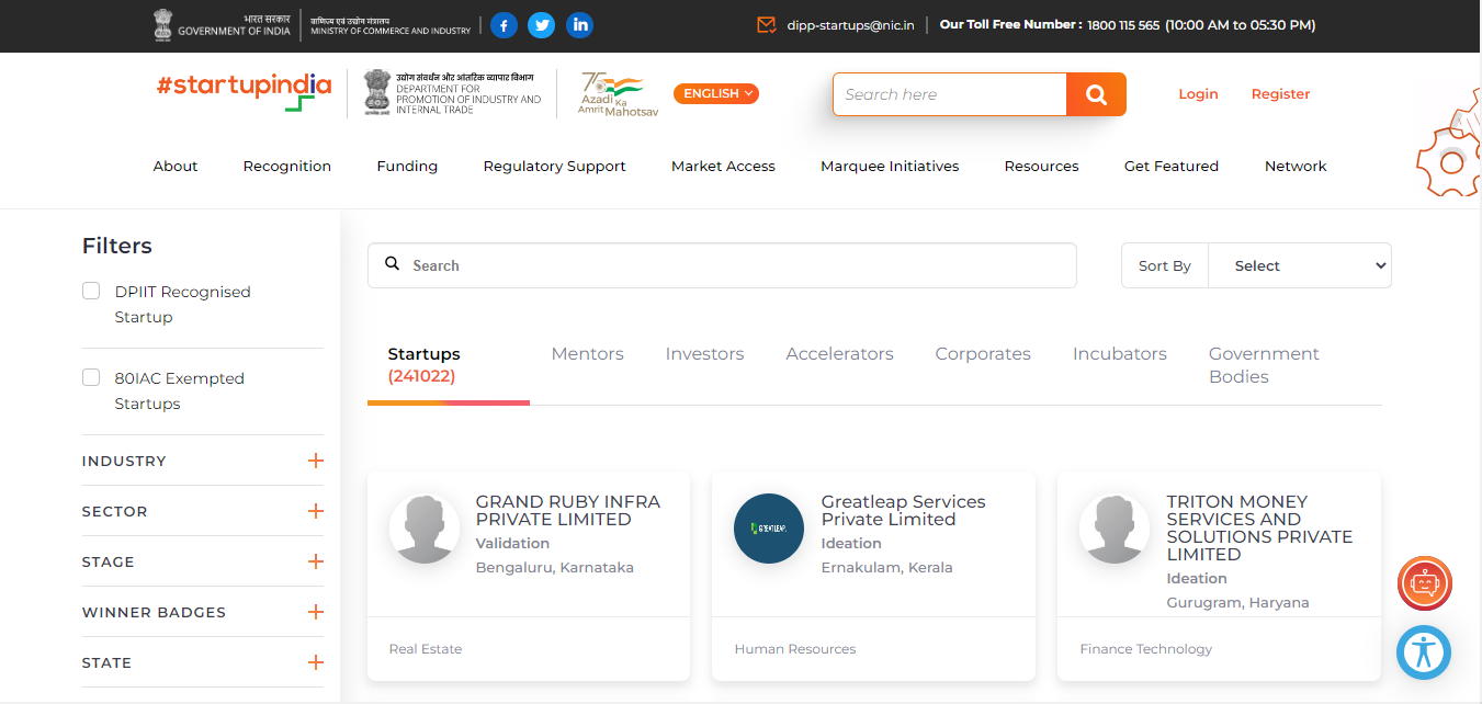 Startup India: Startup Database