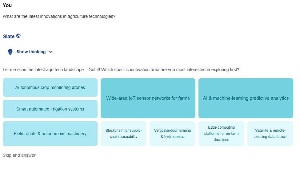 slate dashboard for agriculture technology trends